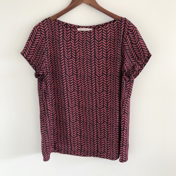 LOFT Tops - LOFT Herringbone Print Short Sleeve Blouse L